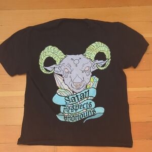 Black Graphic T-Shirt Medium Satan Respects Pronouns